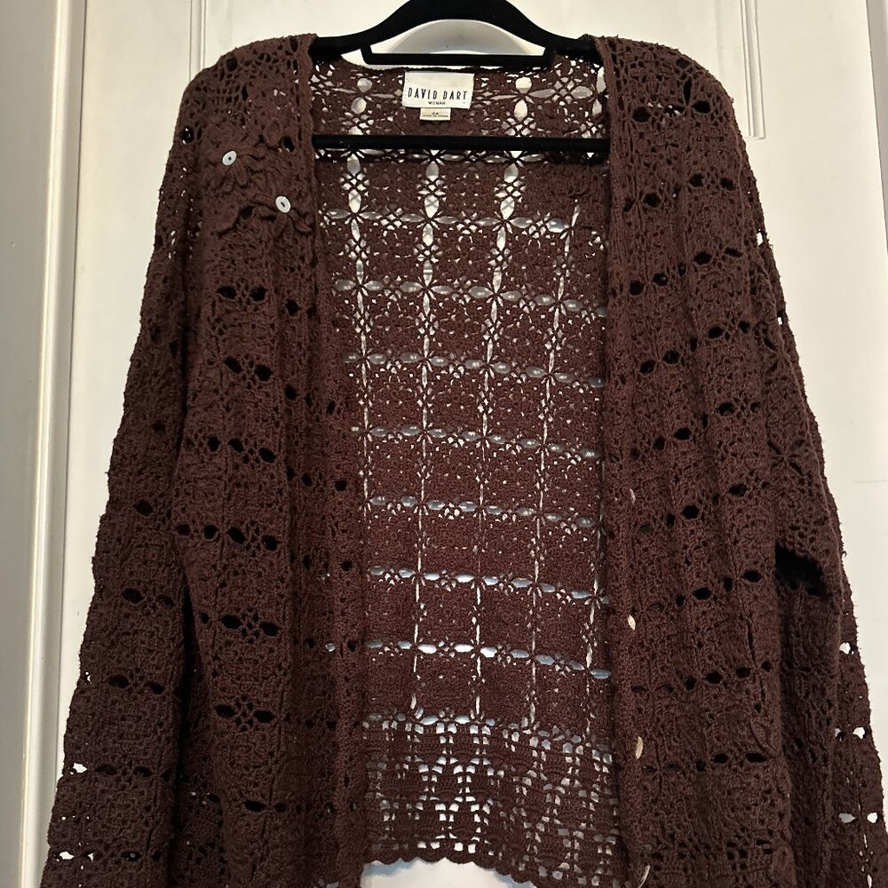 Vintage David Dart chocolate brown crochet sweater 2X